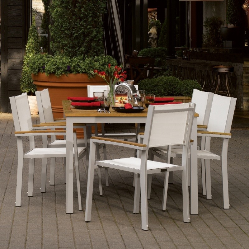 Travira Aluminum Outdoor Dining Set 7 piece Natural Slings OGTVSC7SET