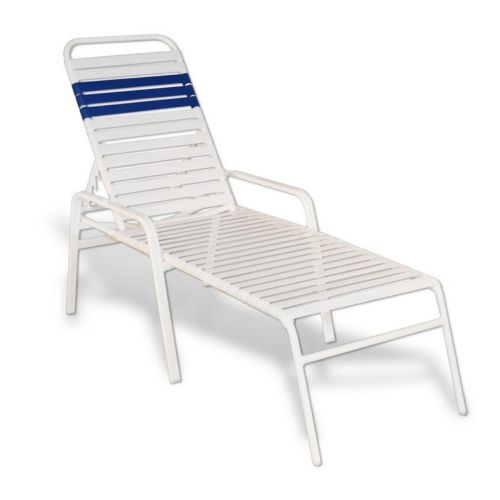Strap Patio Stackable Chaise Lounge with Arms 80x27x16 White Flat Tube SFU-R-116-201-201
