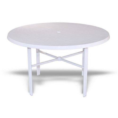 Strap Round Patio Dining Table with Fiberglass Top White 48" SFU-L-48FSQ-FU