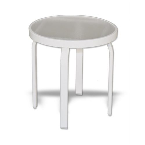 Strap Round Patio Side Table with Acrylic Top Flat Tube White SFU-R-18-A