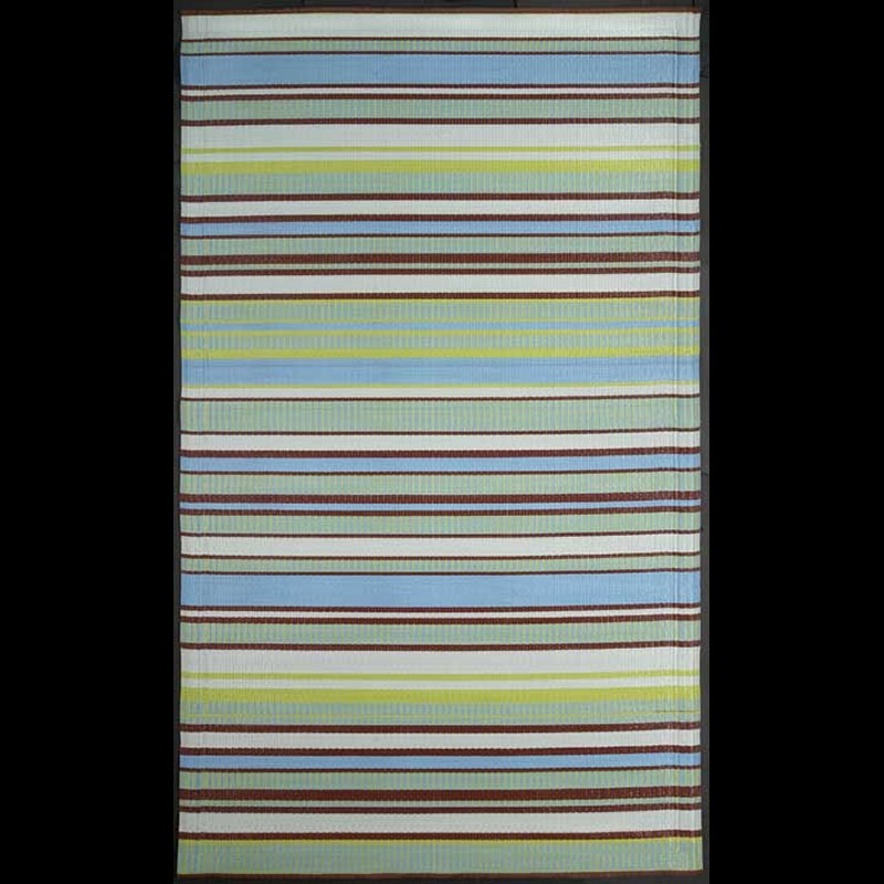 Outdoor Carpet Mat 4' × 6' Stripes Aqua Gray MMSTP46GA CozyDays
