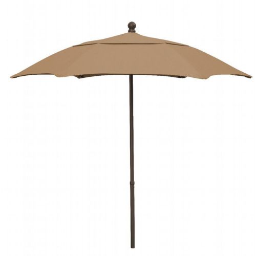 FiberBuilt 7.5ft Hexagon Beige Patio Umbrella with Champagne Bronze Frame FB7HPUCB-BEIGE