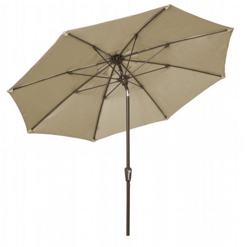 FiberBuilt 9ft Octagon Antique Beige Market Tilt Umbrella with Champagne Bronze Frame FB9MCRCB-T-8600