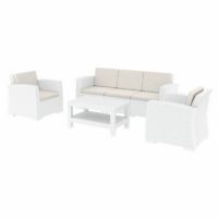 Monaco Wickerlook 4 Piece XL Sofa Deep Seating Set White with Cushion ISP836