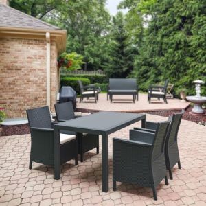 California Wickerlook Resin 55 inch Patio Dining Set 5 Piece Rattan Gray ISP8064S