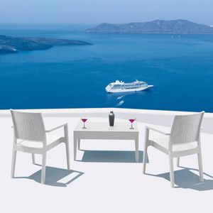 Miami Wickerlook Resin Balcony Furniture Set 3 Piece White ISP899S-WH