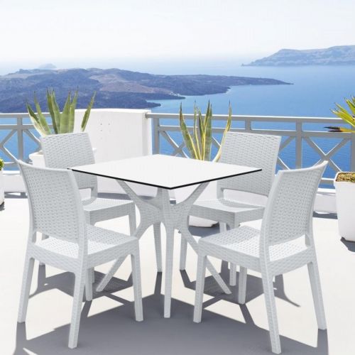 Ibiza Florida Square Patio Dining Set 5, White Modern Patio Dining Chairs