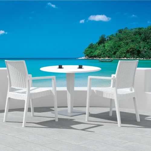 Ibiza Wickerlook Outdoor Resin Bistro Set White with Round Table 28 inch ISP993R-WH