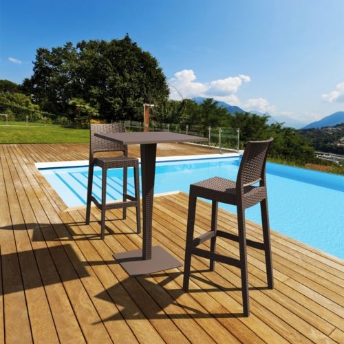 Jamaica Wickerlook Outdoor Bar Set Brown with Square Bar Table 28 inch ISP981S-BR