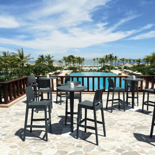 Jamaica Wickerlook Outdoor Bar Set Dark Gray with Round Bar Table 28 inch ISP981R-DG