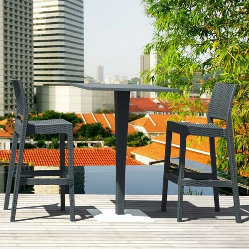 Jamaica Wickerlook Outdoor Bar Set Dark Gray with Square Bar Table 28 inch ISP981S-DG