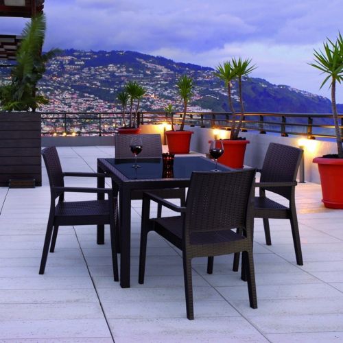 Miami Wickerlook Resin Patio Dining Set 5 Piece Brown ISP990S-BR