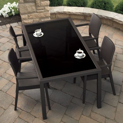 Miami Wickerlook Resin Patio Dining Set 5 Piece Rectangle Dark Gray ISP995S-DG