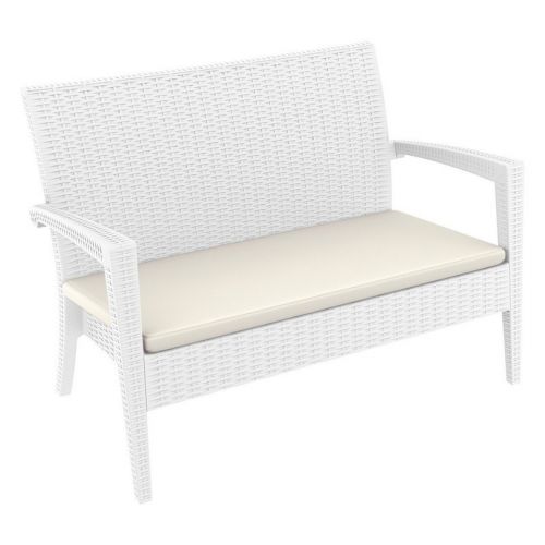 Miami Wickerlook Resin Patio Loveseat White with Cushion ISP845-WH