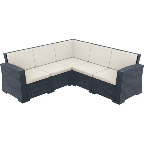 Monaco Wickerlook Resin Patio Corner Sectional 5 Piece Rattan Gray with Cushion ISP834-DG