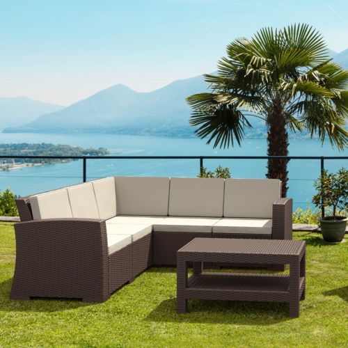 Monaco Wickerlook Resin Patio Sectional Set 6 Piece with Cushion ISP834S1-BR