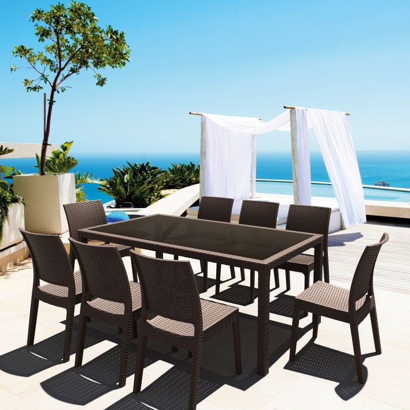 Florida Wickerlook Resin Patio Dining Set 9 Piece Rectangle Brown