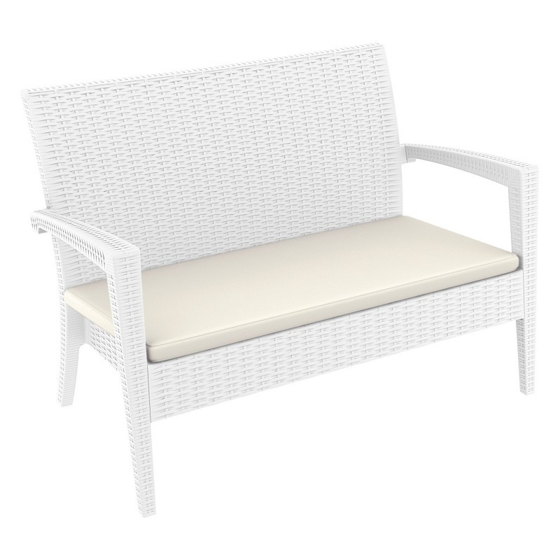 Miami Wickerlook Resin Patio Loveseat White with Cushion ISP845WH