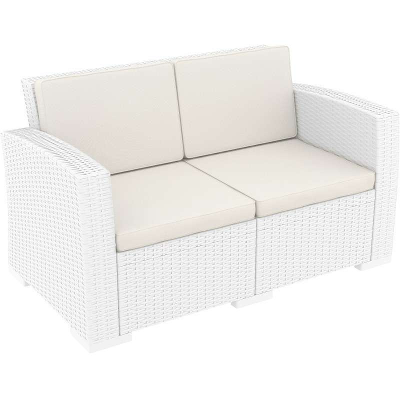 Monaco Wickerlook Resin Patio Loveseat Sofa White with Cushion ISP832WH CozyDays