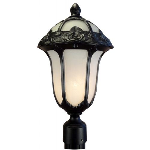 Special Lite Rose Garden F-2710-BLK-AB Medium Post Mount Light with Alabaster Glass F-2710-BLK-AB